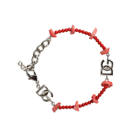 Bracciale a catena Dolce & Gabbana in ottone color argento con perline e logo DG in resina