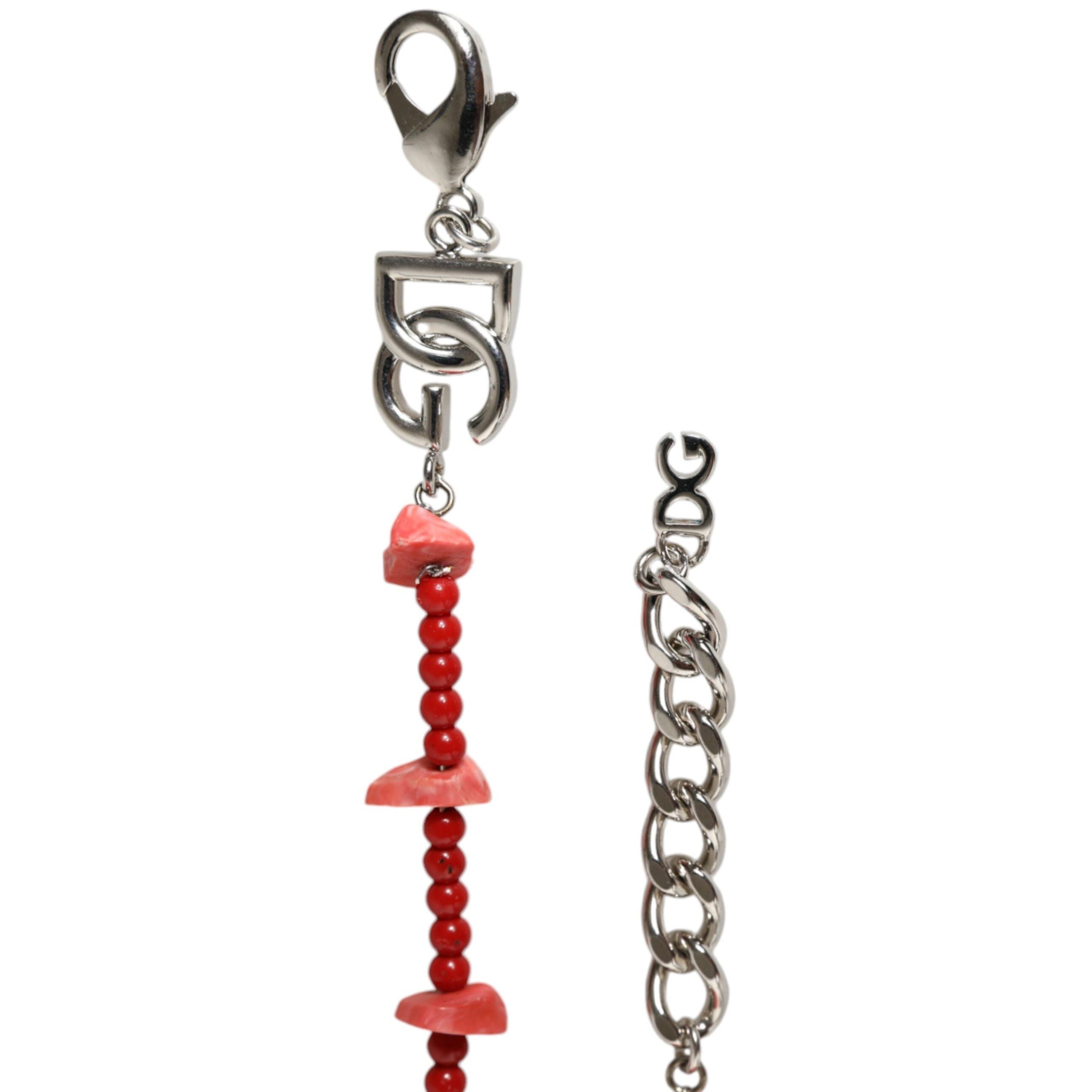 Bracciale a catena Dolce & Gabbana in ottone color argento con perline e logo DG in resina