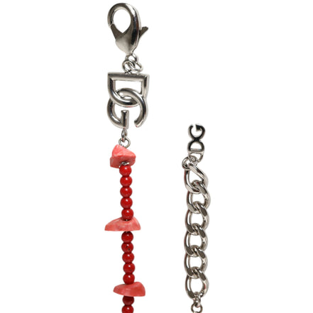 Bracciale a catena Dolce & Gabbana in ottone color argento con perline e logo DG in resina