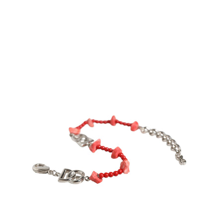 Bracciale a catena Dolce & Gabbana in ottone color argento con perline e logo DG in resina