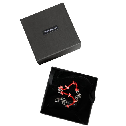 Bracciale a catena Dolce & Gabbana in ottone color argento con perline e logo DG in resina