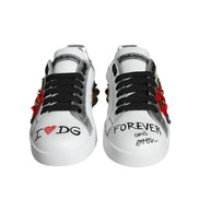 Chaussures Sneakers cloutées en cuir blanc à fleurs Dolce & Gabbana