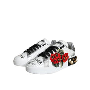 Chaussures Sneakers cloutées en cuir blanc à fleurs Dolce & Gabbana