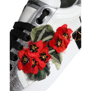 Chaussures Sneakers cloutées en cuir blanc à fleurs Dolce & Gabbana