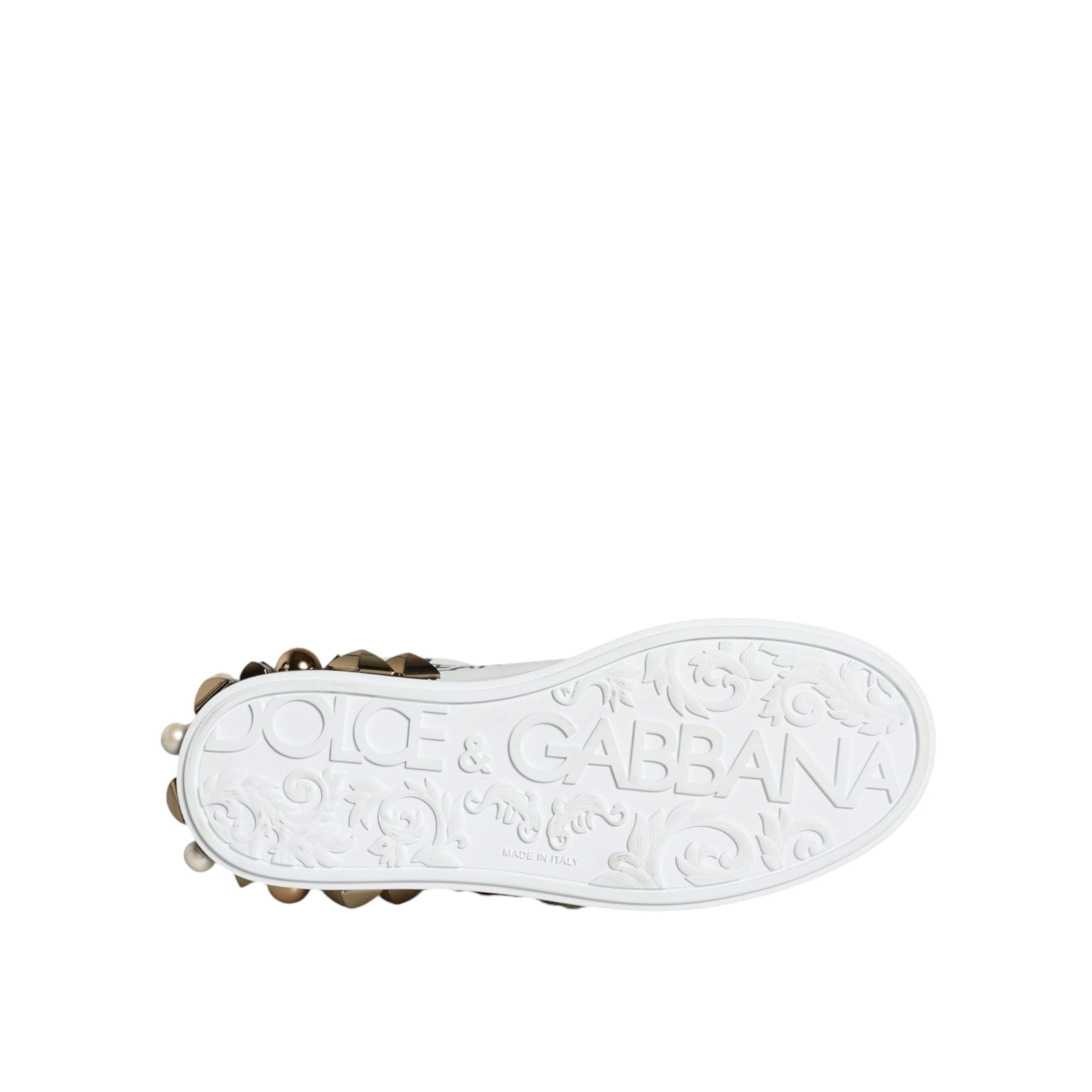 Chaussures Sneakers cloutées en cuir blanc à fleurs Dolce & Gabbana