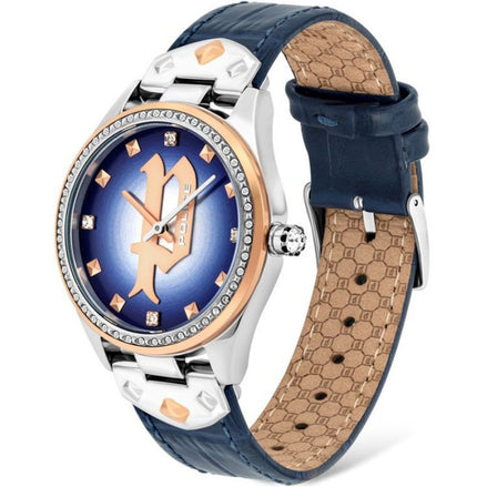 Montre habillée en cuir bleu Police