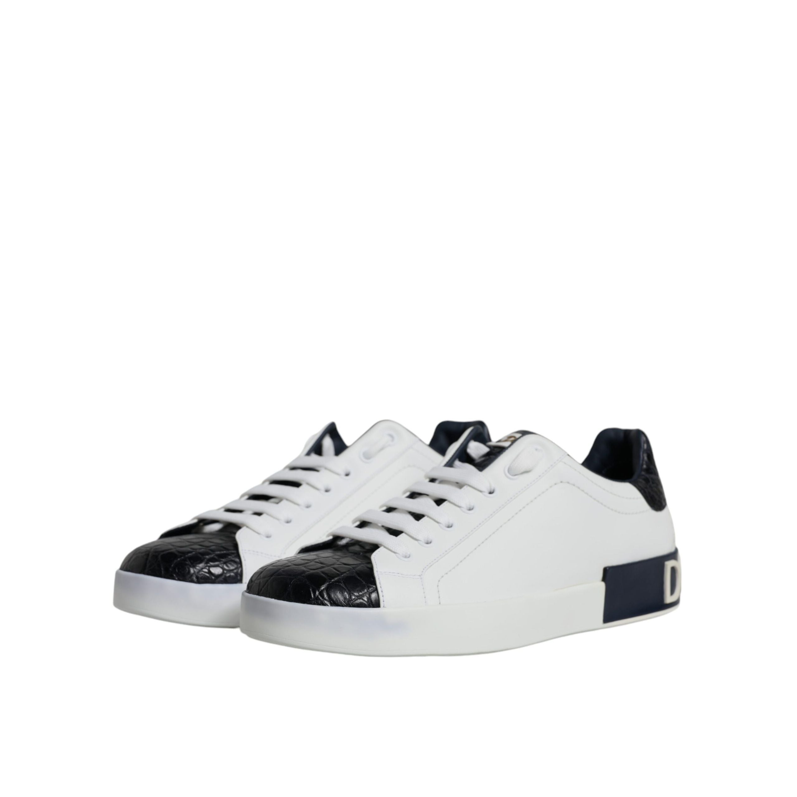 Chaussures Sneakers Portofino en Cuir Blanc avec Logo Dolce & Gabbana