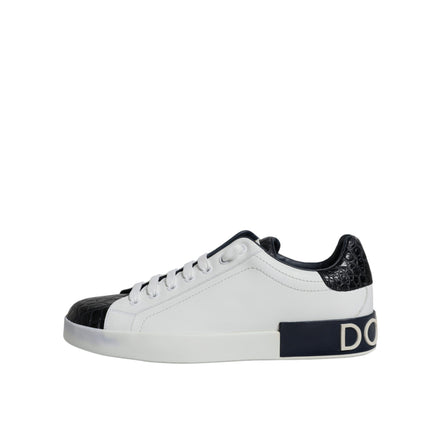 Chaussures Sneakers Portofino en Cuir Blanc avec Logo Dolce & Gabbana