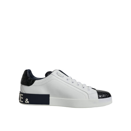 Chaussures Sneakers Portofino en Cuir Blanc avec Logo Dolce & Gabbana