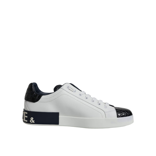 Chaussures Sneakers Portofino en Cuir Blanc avec Logo Dolce & Gabbana