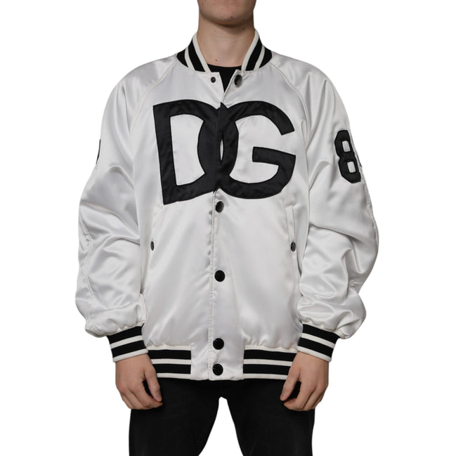 Dolce & Gabbana White Logo Full Zip Bomber Jacket