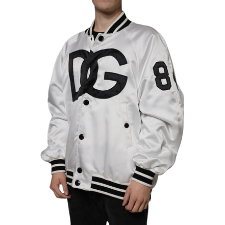 Dolce & Gabbana White Logo Full Zip Bomber Jacket
