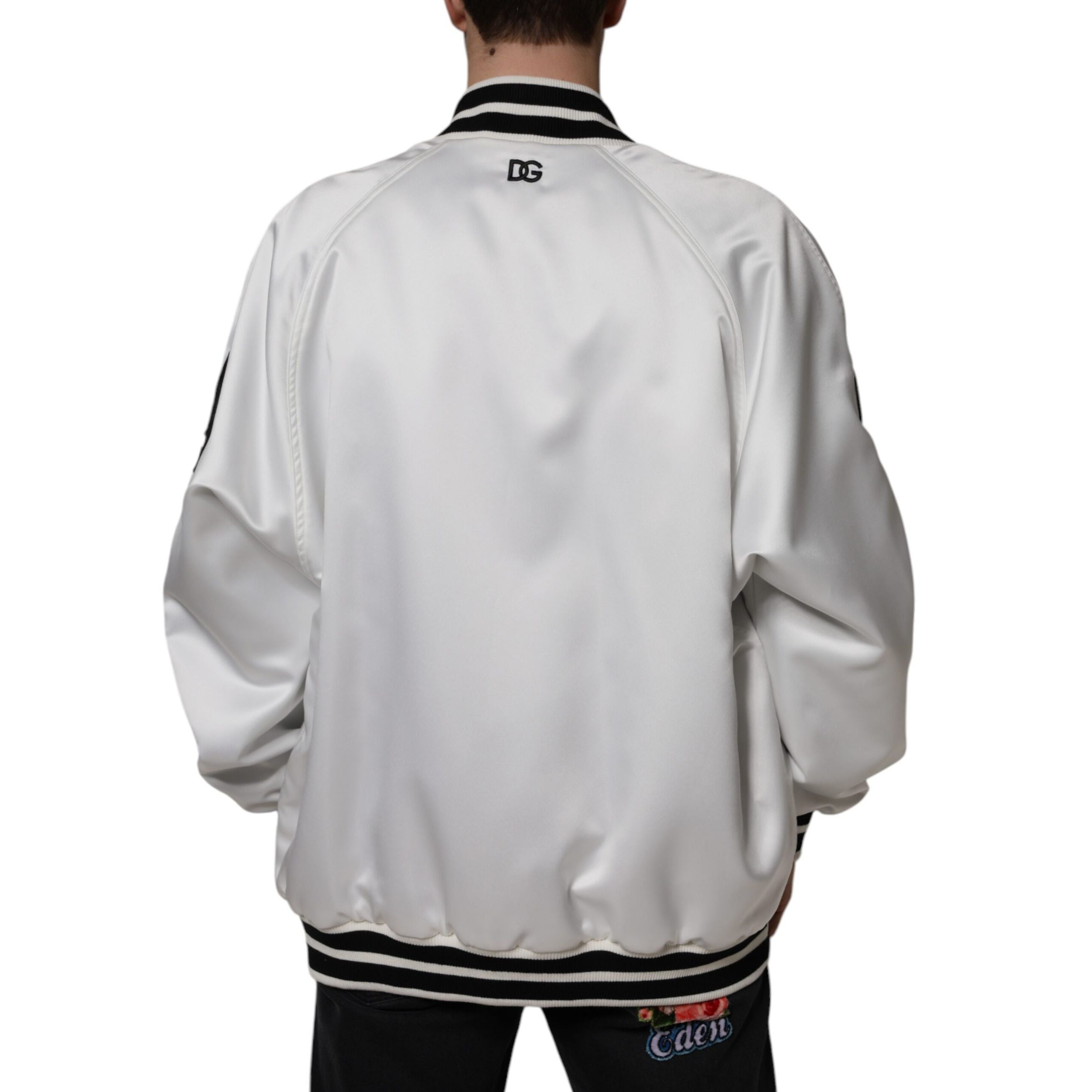 Dolce & Gabbana White Logo Full Zip Bomber Jacket