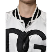 Dolce & Gabbana White Logo Full Zip Bomber Jacket