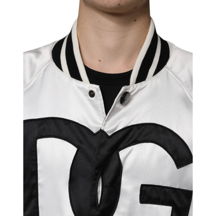 Dolce & Gabbana White Logo Full Zip Bomber Jacket