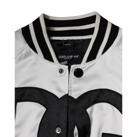 Dolce & Gabbana White Logo Full Zip Bomber Jacket