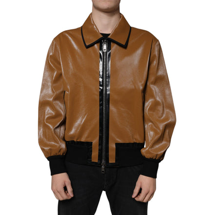 Giacca Bomber Dolce & Gabbana Uomo in Pelle Marrone con Zip Intera