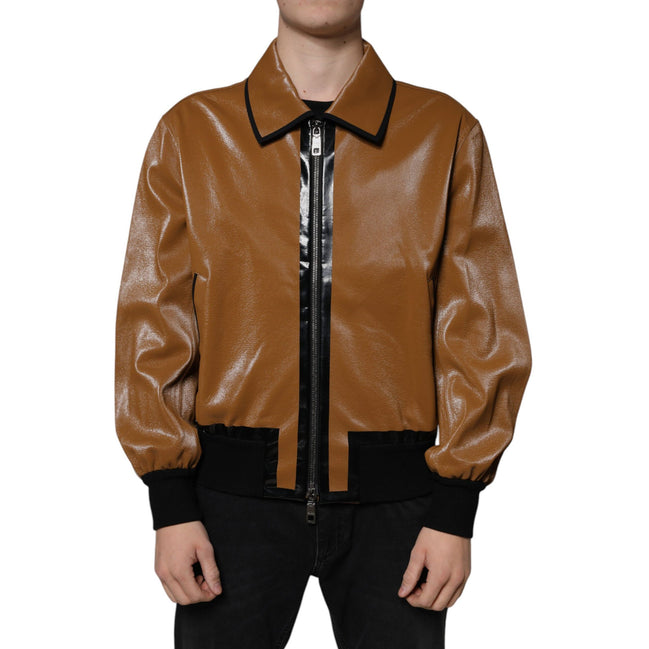 Giacca Bomber Dolce & Gabbana Uomo in Pelle Marrone con Zip Intera