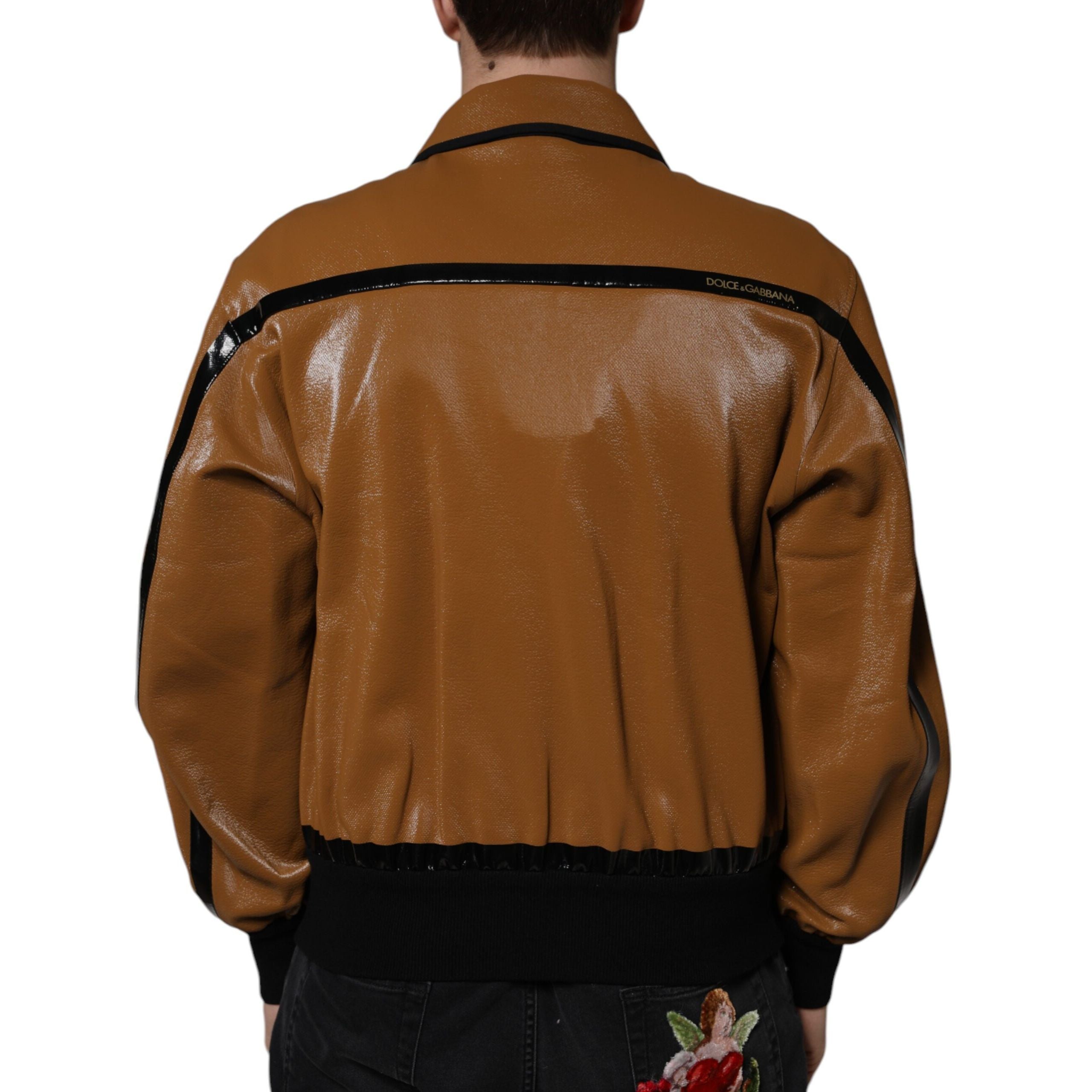 Giacca Bomber Dolce & Gabbana Uomo in Pelle Marrone con Zip Intera