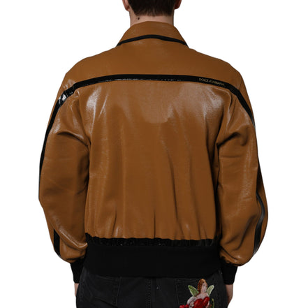 Giacca Bomber Dolce & Gabbana Uomo in Pelle Marrone con Zip Intera