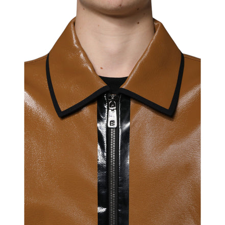 Giacca Bomber Dolce & Gabbana Uomo in Pelle Marrone con Zip Intera