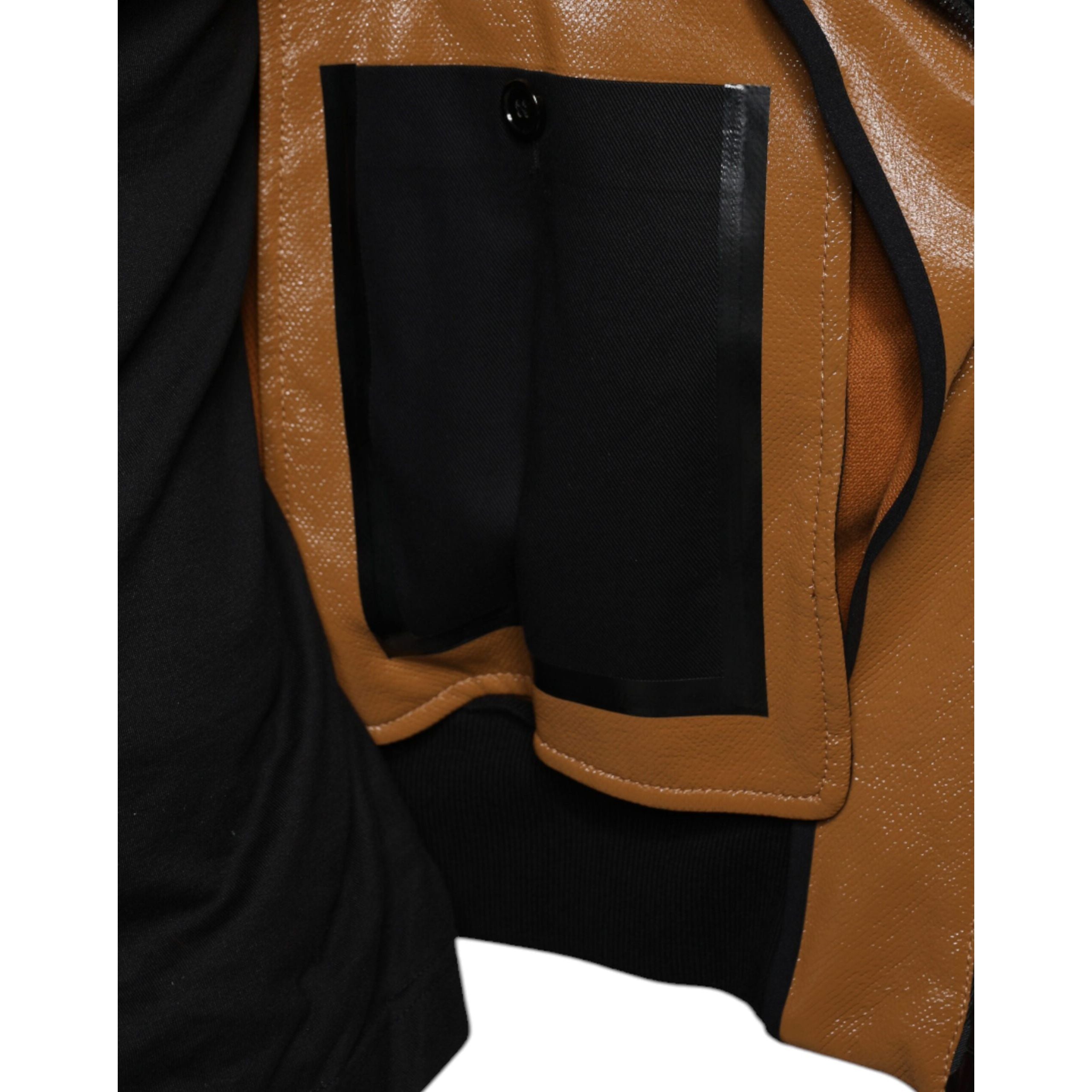 Giacca Bomber Dolce & Gabbana Uomo in Pelle Marrone con Zip Intera