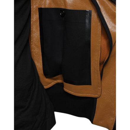 Giacca Bomber Dolce & Gabbana Uomo in Pelle Marrone con Zip Intera