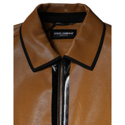 Giacca Bomber Dolce & Gabbana Uomo in Pelle Marrone con Zip Intera