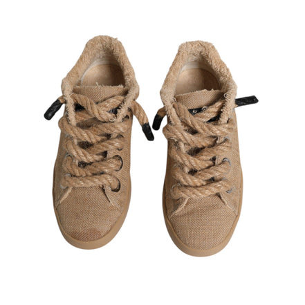 Dolce & Gabbana Brown Jute Fabric Low Top Sneakers