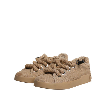 Dolce & Gabbana Brown Jute Fabric Low Top Sneakers