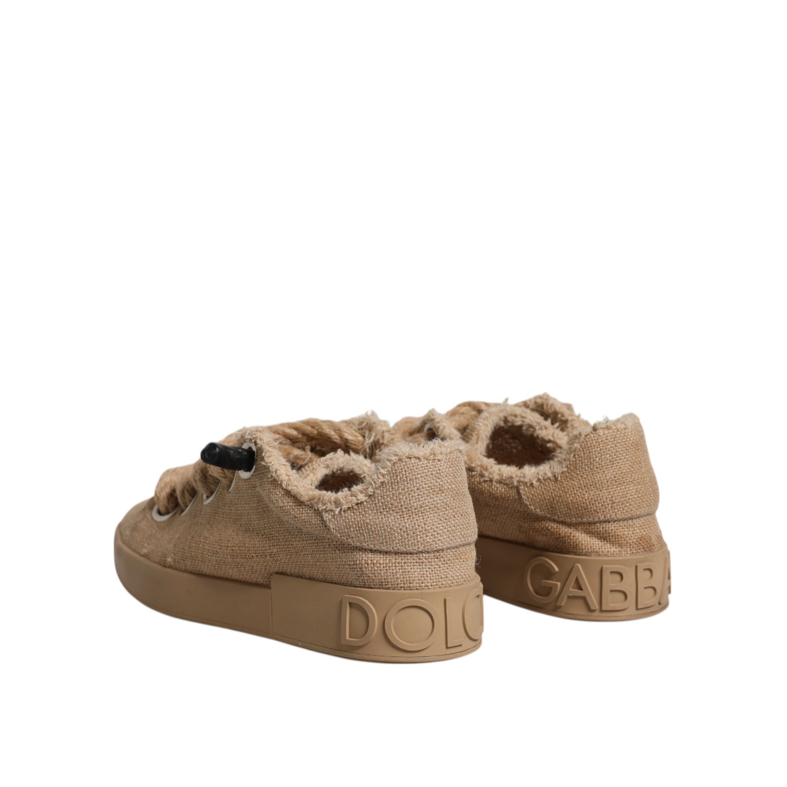 Dolce & Gabbana Brown Jute Fabric Low Top Sneakers