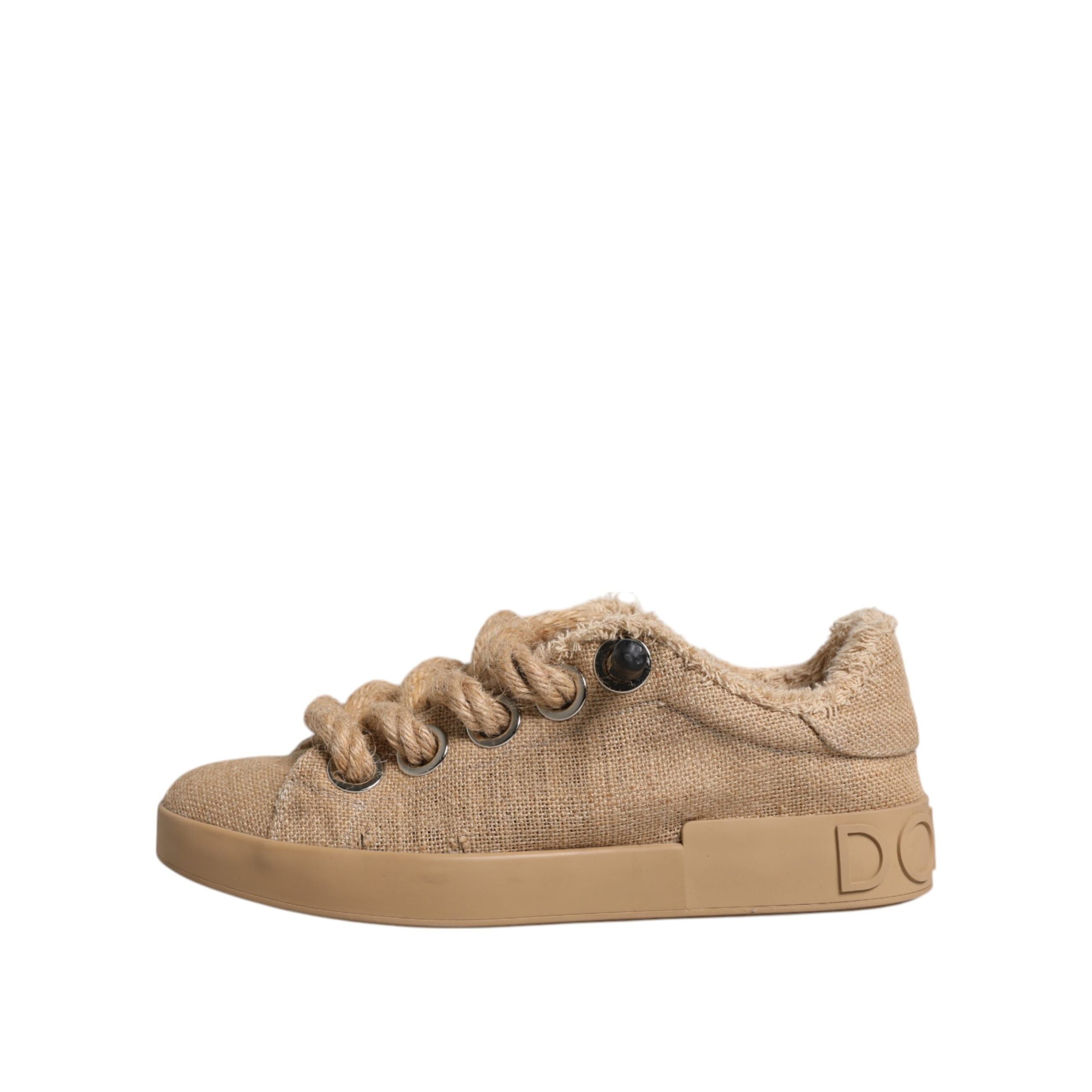 Dolce & Gabbana Brown Jute Fabric Low Top Sneakers