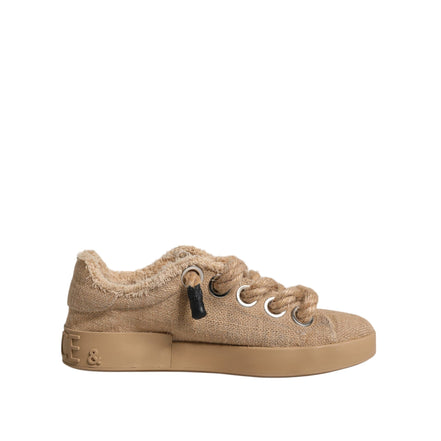 Dolce & Gabbana Brown Jute Fabric Low Top Sneakers