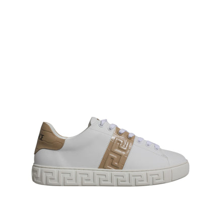 Chaussures basses pour homme Versace en TPU à imprimé Greca blanc et marron