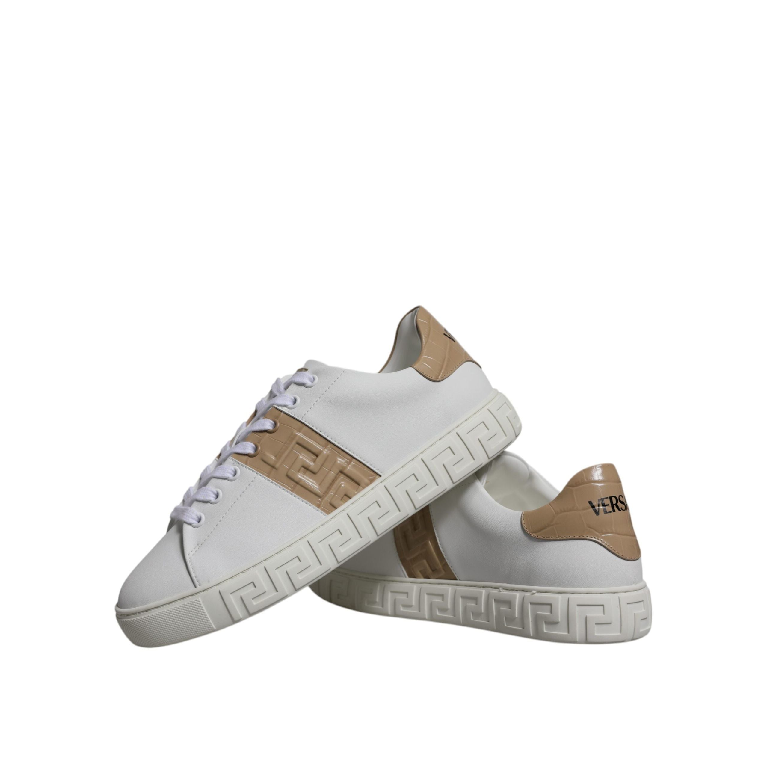 Versace White Brown Greca Print TPU Low Top Sneakers