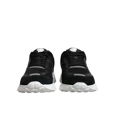 Chaussures Sneakers Basses Versace Medusa en Toile Noire et Tissus Multiples