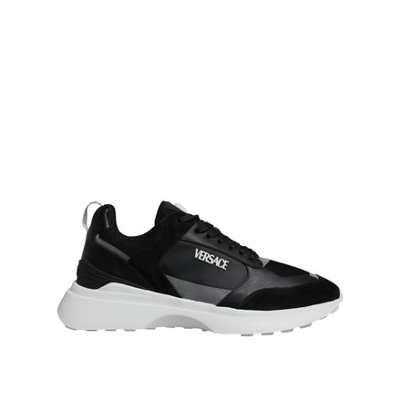 Chaussures Sneakers Basses Versace Medusa en Toile Noire et Tissus Multiples