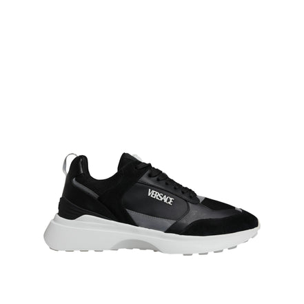 Versace Black Canvas Quad Fabric Medusa Low Top Sneaker Shoes