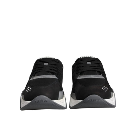 Versace Black Leather Neoprene Chunky Low Top Sneakers Squalo Shoes