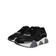 Versace Black Leather Neoprene Chunky Low Top Sneakers Squalo Shoes