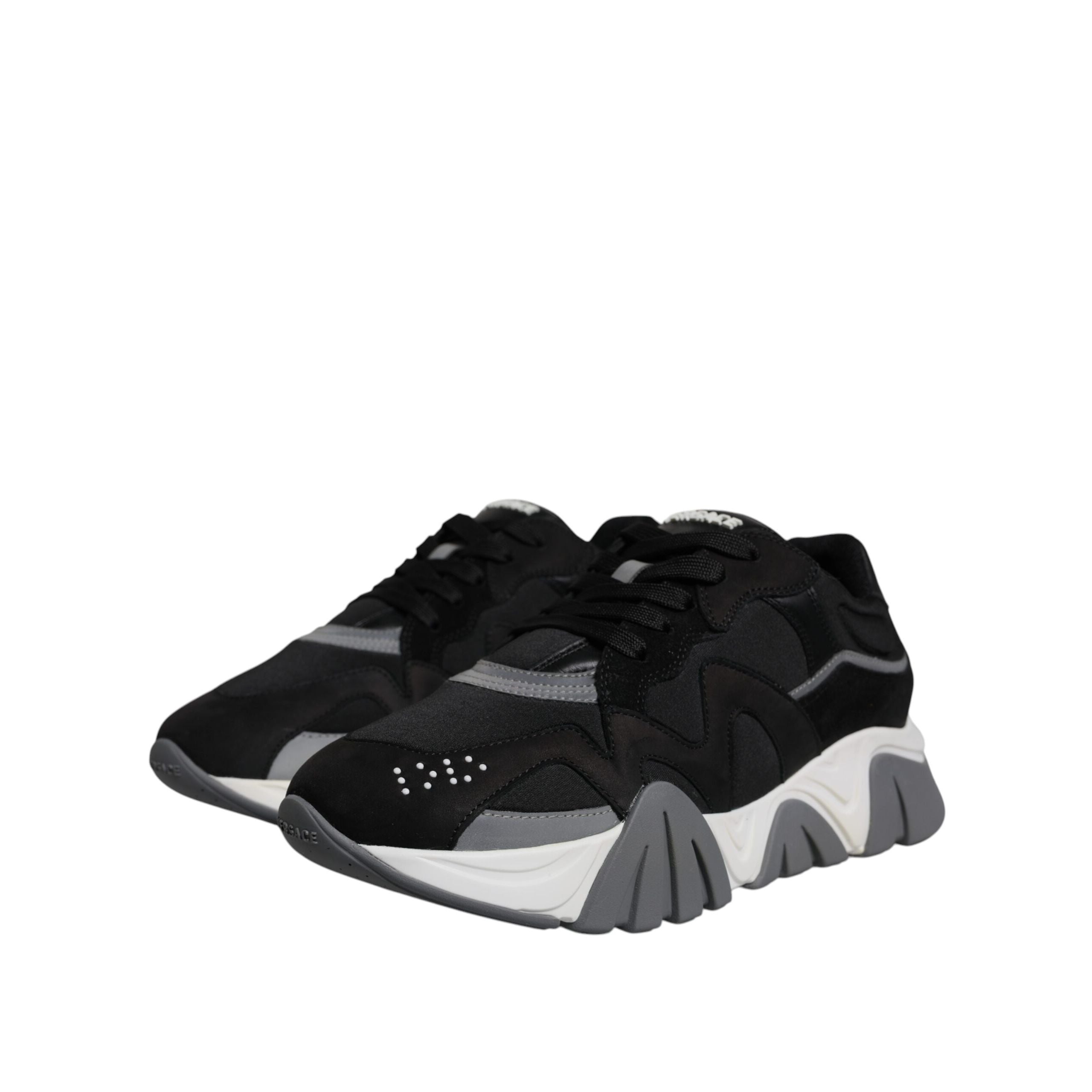 Versace Black Leather Neoprene Chunky Low Top Sneakers Squalo Shoes