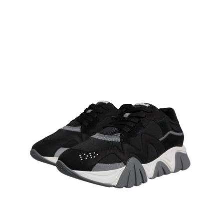 Versace Black Leather Neoprene Chunky Low Top Sneakers Squalo Shoes