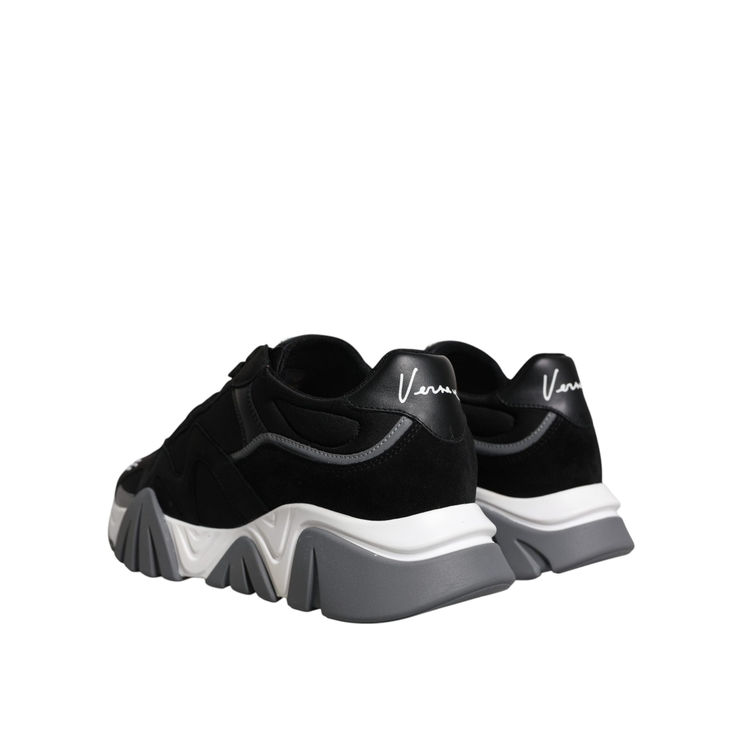 Versace Black Leather Neoprene Chunky Low Top Sneakers Squalo Shoes