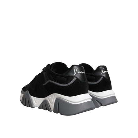 Versace Black Leather Neoprene Chunky Low Top Sneakers Squalo Shoes