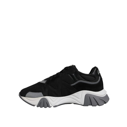 Versace Black Leather Neoprene Chunky Low Top Sneakers Squalo Shoes