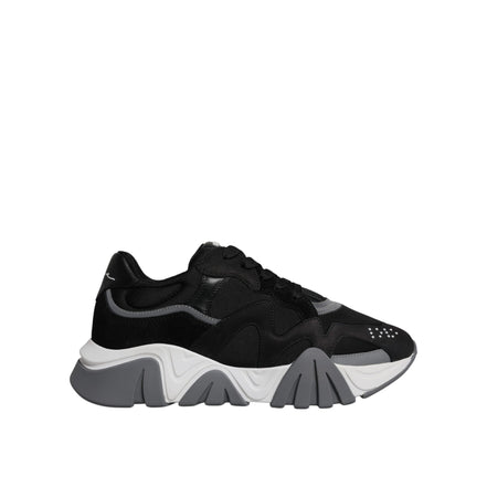 Versace Black Leather Neoprene Chunky Low Top Sneakers Squalo Shoes