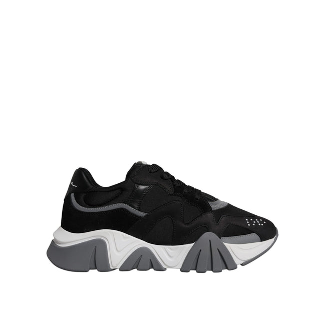 Versace Black Leather Neoprene Chunky Low Top Sneakers Squalo Shoes