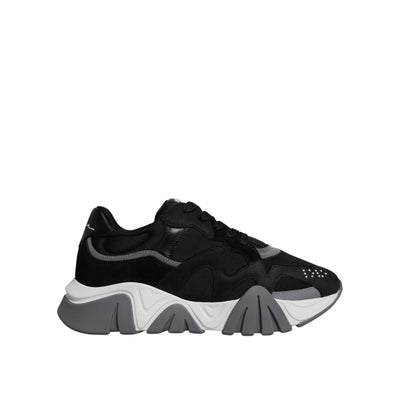 Versace Black Leather Neoprene Chunky Low Top Sneakers Squalo Shoes