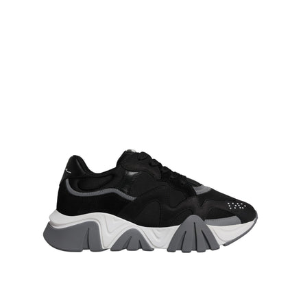 Versace Black Leather Neoprene Chunky Low Top Sneakers Squalo Shoes