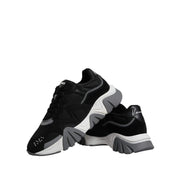 Versace Black Leather Neoprene Chunky Low Top Sneakers Squalo Shoes